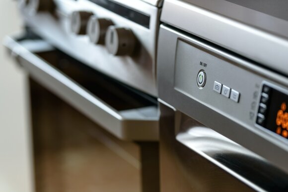 silver oven stove appliances